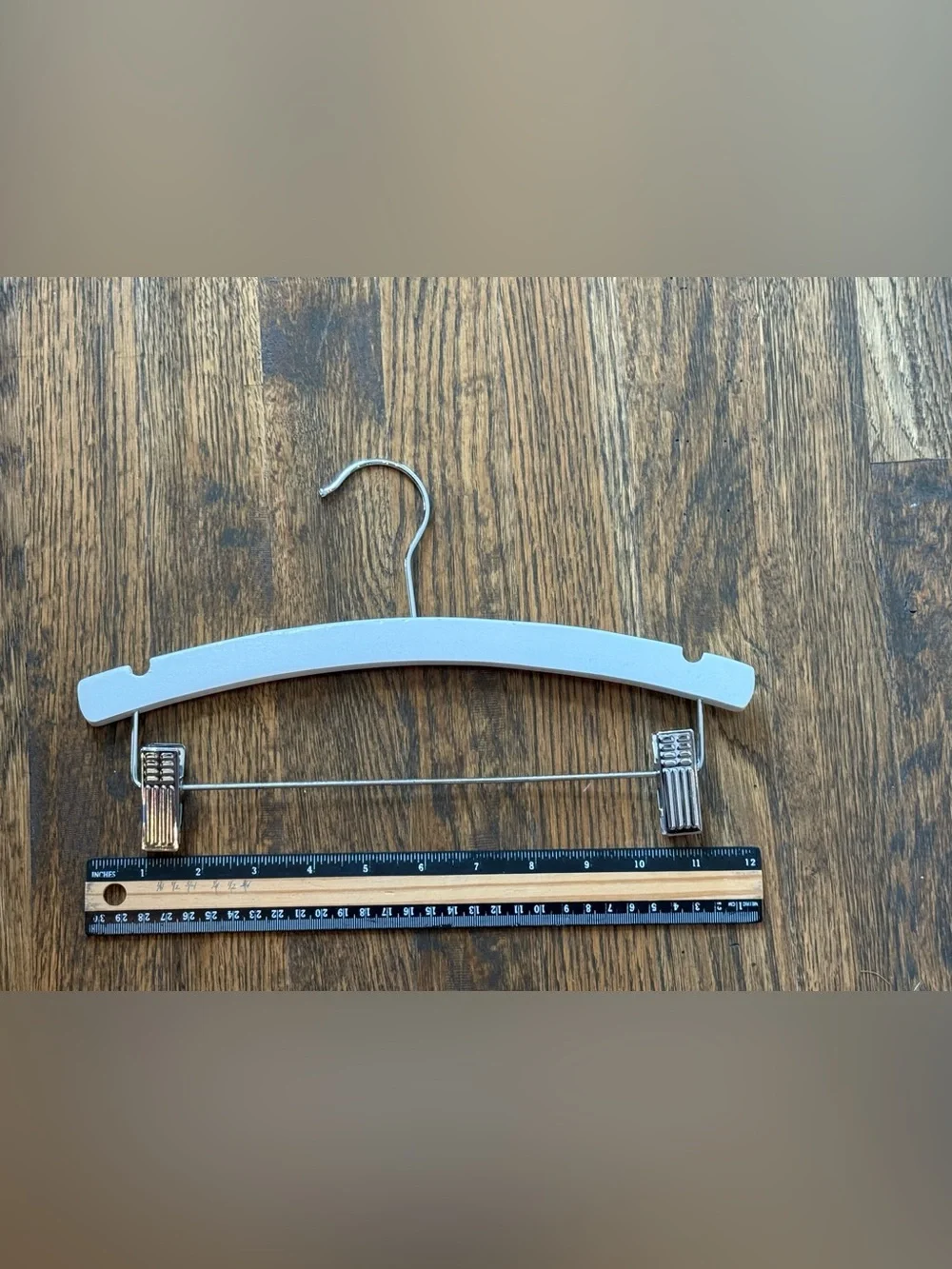 12” Wood White Clothes Hanger with Metal Clip